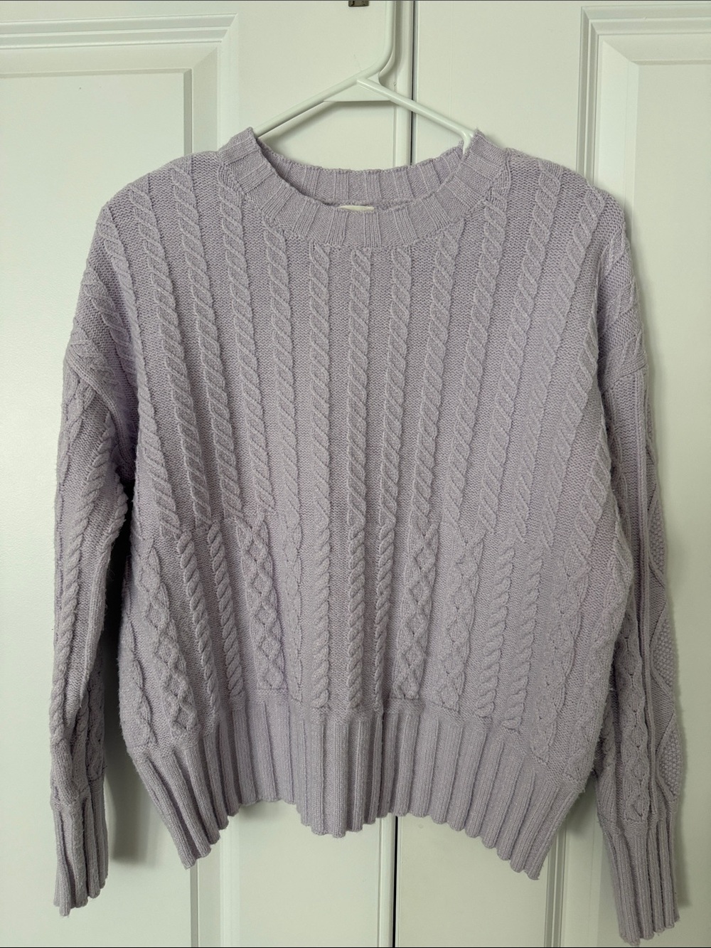 Cyrus Lavender Cable Knit Crewneck Sweater
